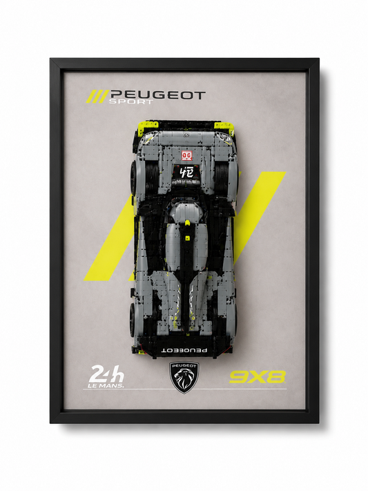 Cadre LEGO Technic Peugeot 9X8 42156 50x70 avec hypercar exposée