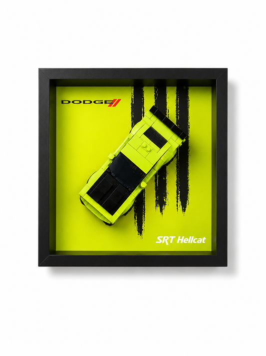 Cadre LEGO Speed Champions Dodge Challenger SRT Hellcat 77237 25x25 avec voiture exposée