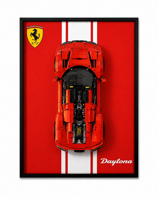 Cadre LEGO Technic Ferrari Daytona SP3 42143 50x70 avec voiture exposée