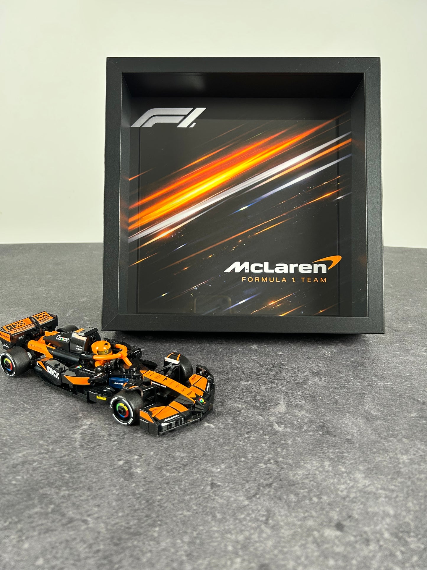 Cadre mural compatible LEGO® Speed Champions McLaren Formule 1 – Décoration automobile