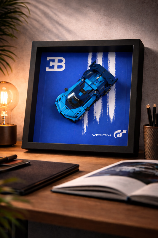 Cadre mural compatible lego speed champions bugatti vision Gt bleu blanc 