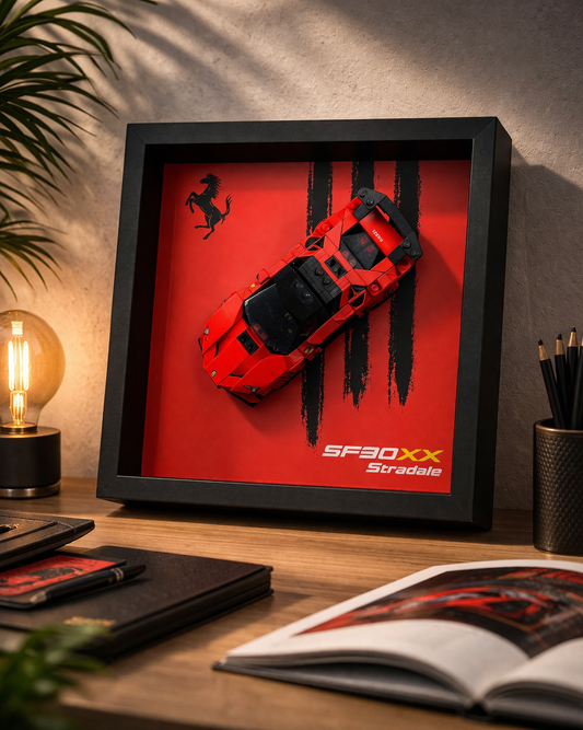 Cadre mural compatible LEGO Speed Champions Ferrari SP90XX Stradale rouge
