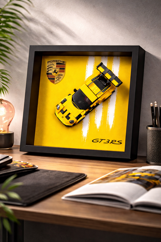 Cadre mural compatible LEGO Speed Champions Porsche 911 GT3 RS jaune et noir 
