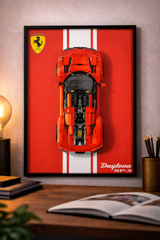 Cadre mural lego Technic ferrari sp3 Daytona rouge blanc 