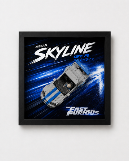 Cadre LEGO Speed Champions Nissan Skyline GT-R R34 76917 Fast and Furious 25x25 avec voiture exposée