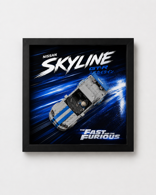 Cadre LEGO Speed Champions Nissan Skyline GT-R R34 76917 Fast and Furious 25x25 avec voiture exposée