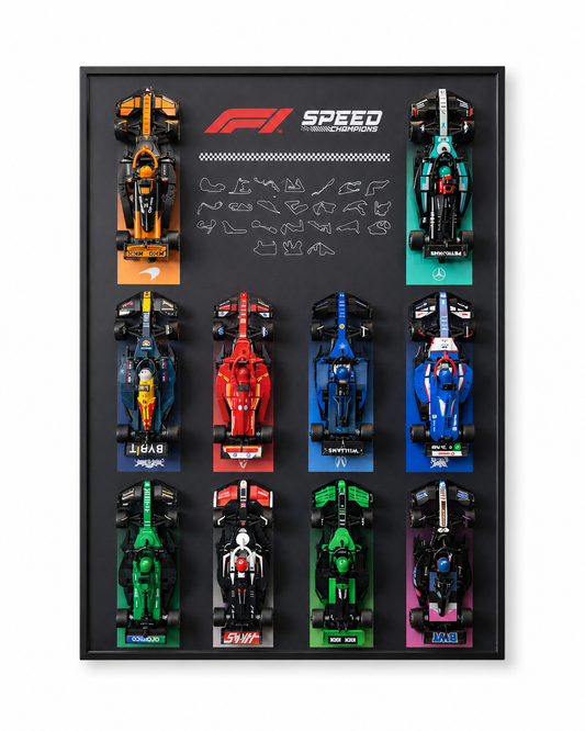 Cadre LEGO Speed Champions F1 2025 50x70 pour exposer les 10 monoplaces LEGO