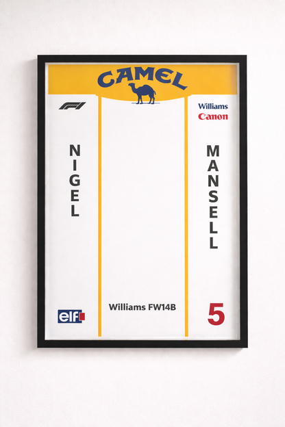 Cadre mural personnalisé compatible LEGO® Icons Williams FW14B Formule 1 – Décoration automobile premium